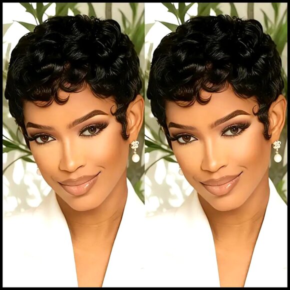 Short Pixie Cut Wig Human Hair Curly Wave Layered Natural Style Glueless main image 5